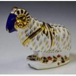 A Royal Crown Derby paperweight, Ram, printed mark,