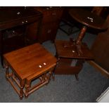 A 20th century oak nest of three tables;  a 20th  century  oak wine table;