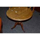 A '19th century' occasional table, circular top, turned column, tripod legs,