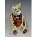 A Royal Crown Derby paperweight, Debonair Bear,  printed mark, gold stopper,