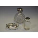 Silver - an Edwardian silver topped globular dressing table scent bottle.