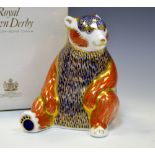 A Royal Crown Derby paperweight, Honey Bear,   printed mark, gold stopper,