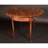 A George III mahogany oval Pembroke table, cockbeaded drawer to frieze, brass swing handle,