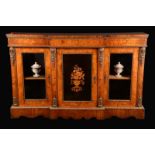 A Victorian gilt metal mounted walnut and marquetry breakcentre side cabinet,
