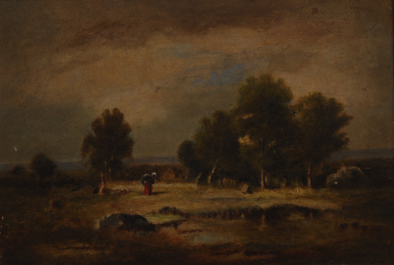 English School (19th century) Labouring Across the Field oil on panel,