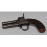 A 19th century over and under double barrel percussion pistol,