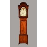 A George III Gothick mahogany and boxwood strung longcase clock, 35cm arched painted dial,