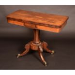 A William IV mahogany tea table, the folding rounded rectangular top with deep frieze,