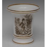 A Spode flared cylindrical vase, bat printed with huntsman and hound, beaded border,