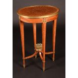 A French Transitional style gilt metal mounted kingwood and parquetry oval occasional table,