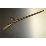 A percussion musket, 102cm barrel with three bands,