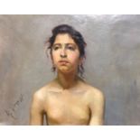 A**Drew (early 20th century) Portrait of a Young Boy, naked, head and shoulders oil on canvas,