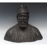 **ilward? (early 20th century), a large dark patinated bronze portrait bust, of a Russian gentleman,