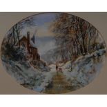 Michael Crawley The Hollow, Littleover, Derby signed, titled to verso, oval, watercolour,