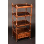 A William IV solid rosewood rectangular four-tier whatnot, turned finials and supports,