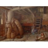 Alfred Provis (1843 - 1886) Playtime, Cornmill Interior signed, oil on canvas,