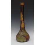 A large French Mont Joye & Cie cameo amber glass bottle vase,