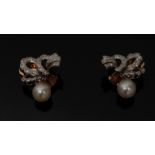 A pair of diamond and pearl clip on earrings,
