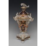 A large Bloor Derby Imari vase and cover, painted with stylised flowers and foliage,