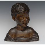 Continental School (early 20th century), a patinated bronze bust, Carefree Days,