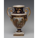 A Derby Named View two-handled pedestal ovoid vases,