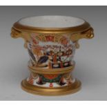 A Spode Imari flared cylindrical cache pot and stand,