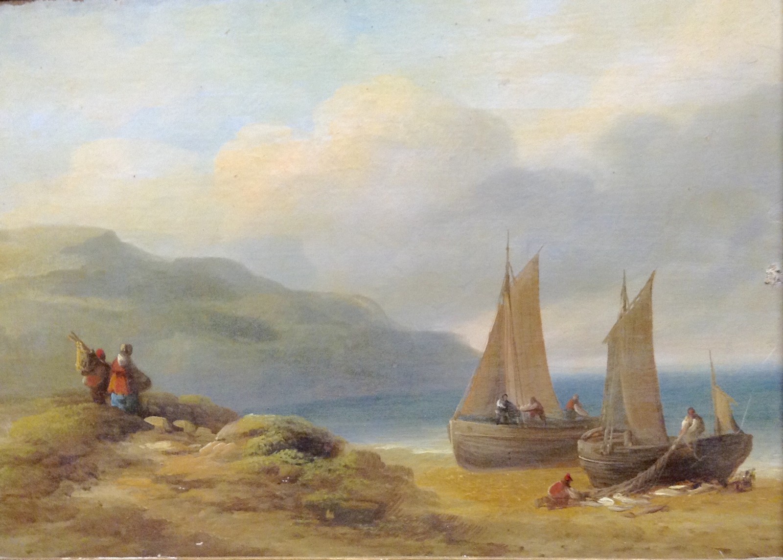 English School (19th century) Mending the Nets oil on board, 21cm x 28.