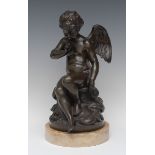 Jean Bulio (1827 - 1911), a dark patinated bronze, Wistful Cupid, signed in the maquette,