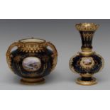 A Coalport vase, with flared neck, painted with landscape within a beaded gilt cartouche,