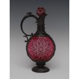 Am early 20th century Continental ruby flash port decanter, E.P.B.M.