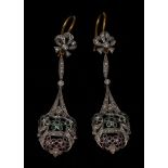 A pair of diamond, ruby and emerald earrings,