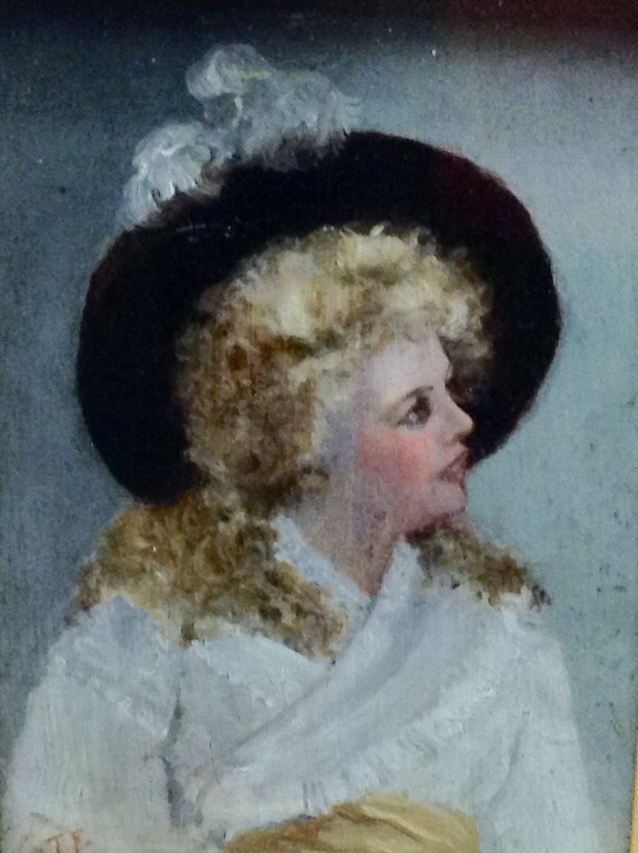 Continental School (late 19th/early 20th century) Girl in a Feathered Hat signed with initials TF,