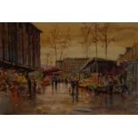 Michael Crawley Flower Market, Paris signed, titled to verso, 19.