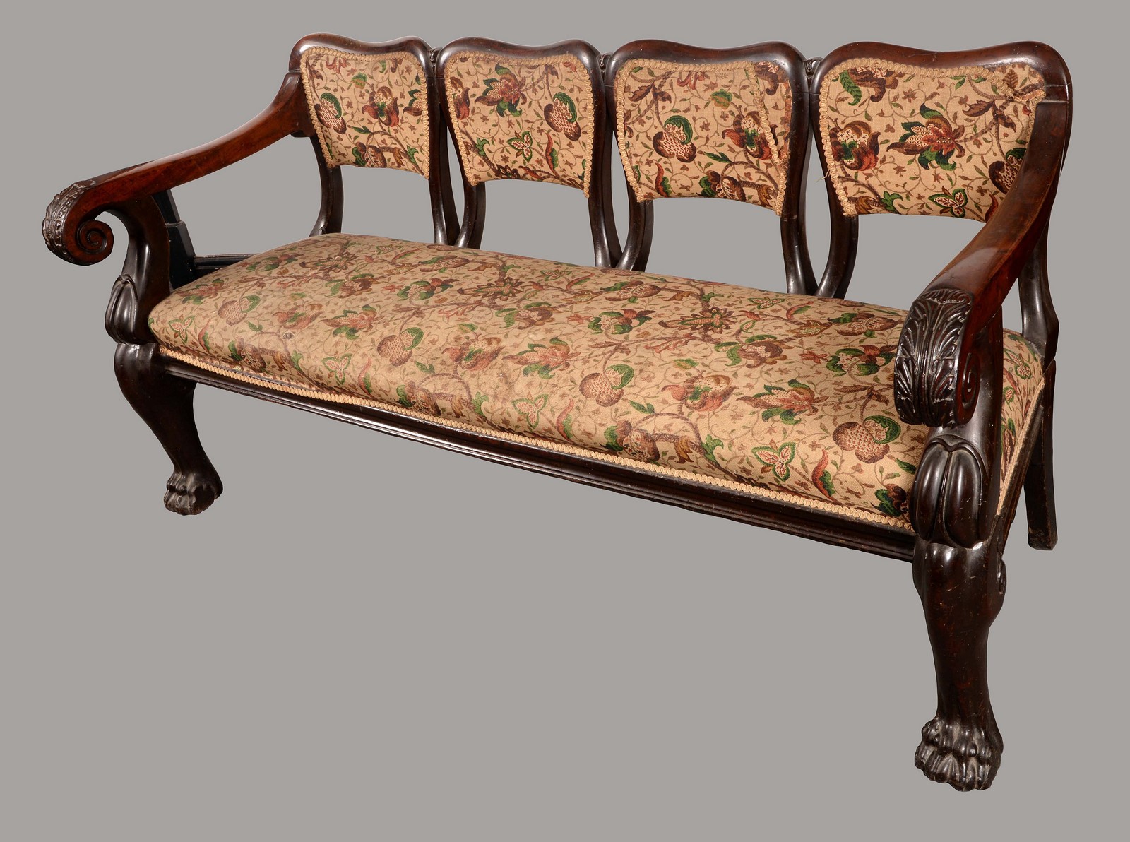 A William IV/early Victorian Irish mahogany four-section chair-back settle,