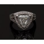 A contemporary trillion diamond ring, principle diamond approx 2ct, VS1 clarity, H colour,