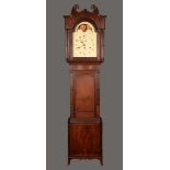 A George III mahogany musical longcase clock, 36.5cm arched painted dial inscribed Sl.