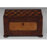 A Victorian rosewood and Tunbridge ware rectangular tea caddy,