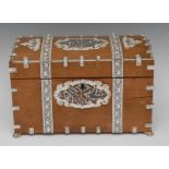A large 19th century Anglo-Indian sandalwood and Vizagapatam ivory rectangular tea caddy,