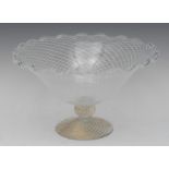 A large pedestal glass bowl, latticino and trapped bubble inclusions,