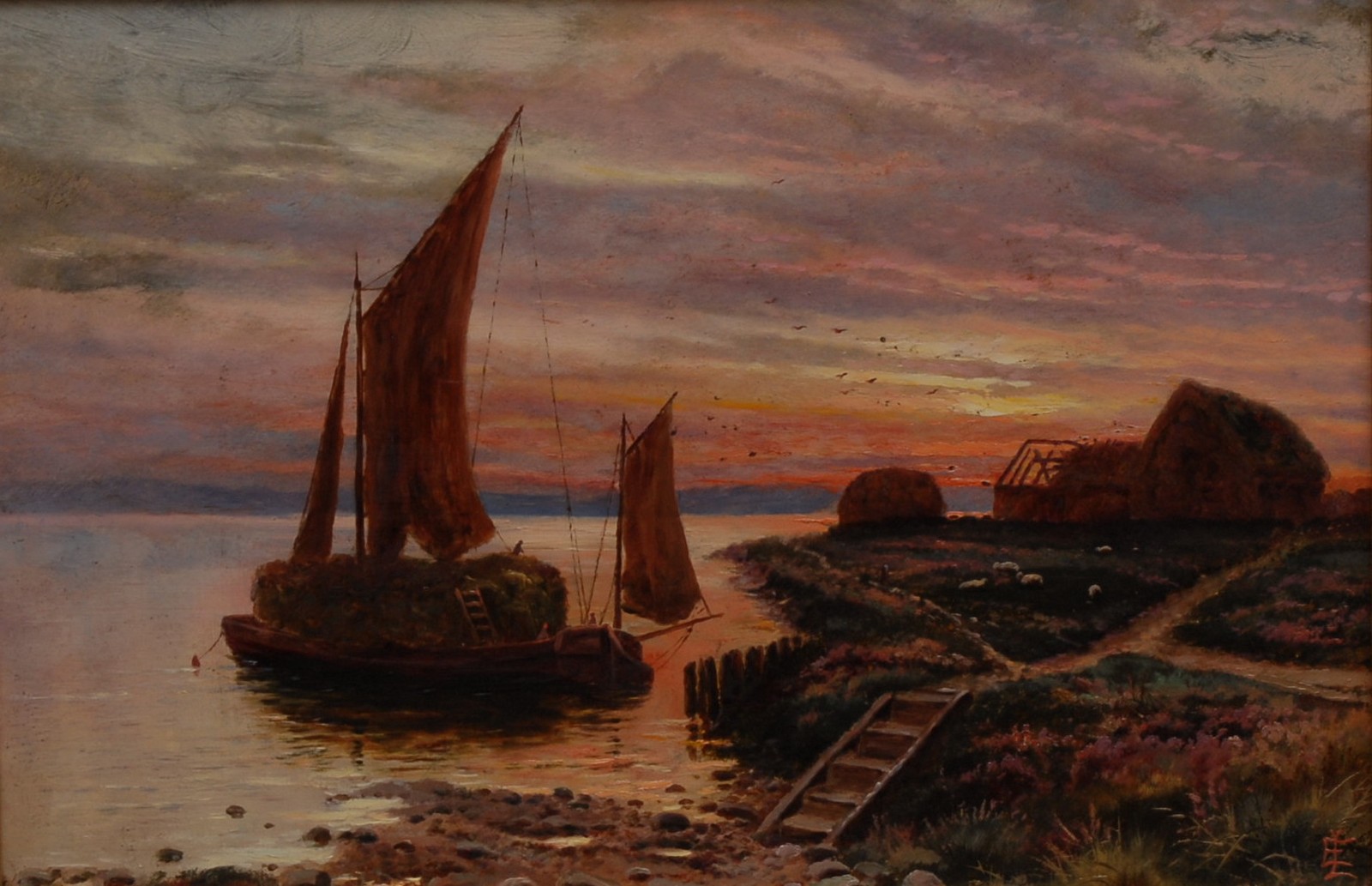 Edgar Longstaffe RA (1849 - 1912) Evening Glow, Leigh Southend monogrammed, oil on board, 22.