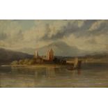 English School (19th century) Lochleven Castle indistinctly signed Hitchin?, oil on board, 25.
