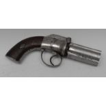 A 19th century percussion six shot pepper box pistol, 7cm barrel,