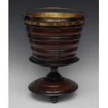 A 19th century Dutch fruitwood and ebonised ribbed pedestal ember bucket,