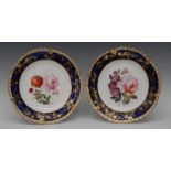 A pair of Coalport shaped circular platea, the field roses, in pink and red,