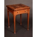 An Edwardian mahogany, marquetry and mother of pearl inlaid envelope card table,
