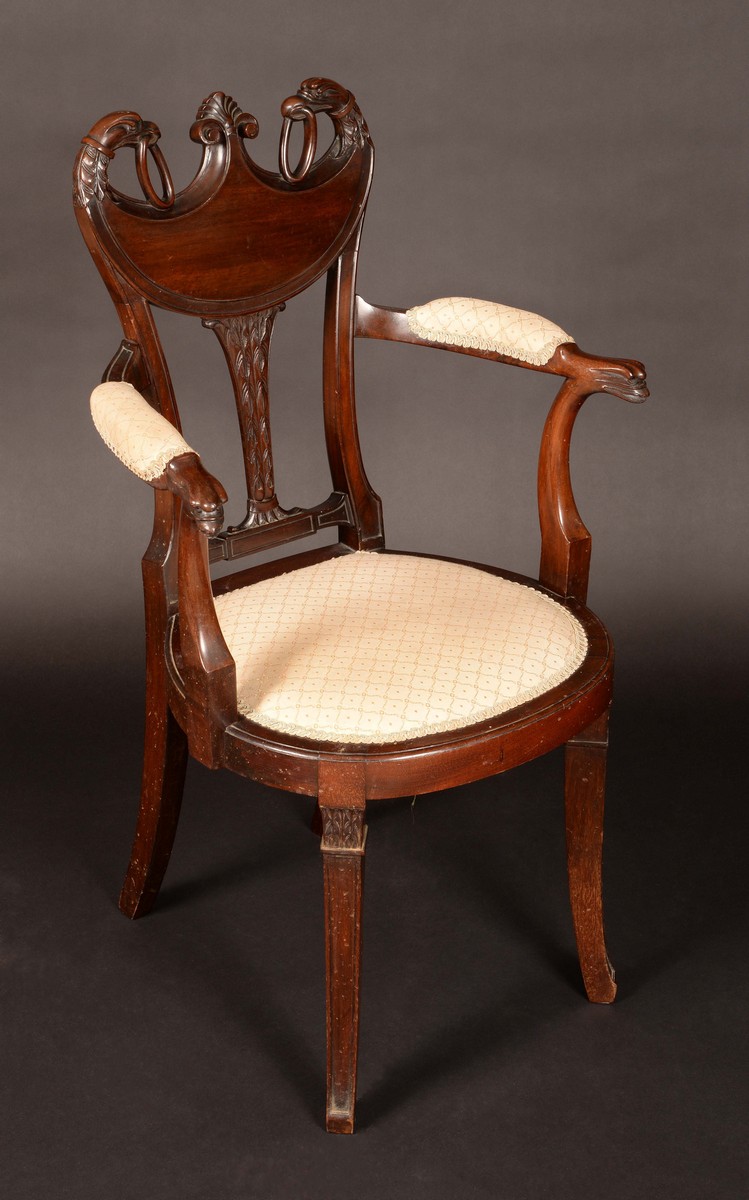 An unusual late Victorian mahogany elbow chair,