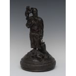 Japanese School (Meiji period), a dark patinated bronze, Gama-Sennin and toads, circular base,