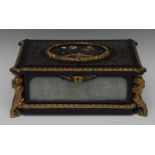 A 19th century gilt metal and hardstone mounted brass marquetry and ebonised table casket,