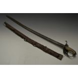 A 19th century infantry officer's sword, 82cm slightly curved single-edged fullered blade,