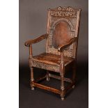 An 17th century oak Wainscote armchair,